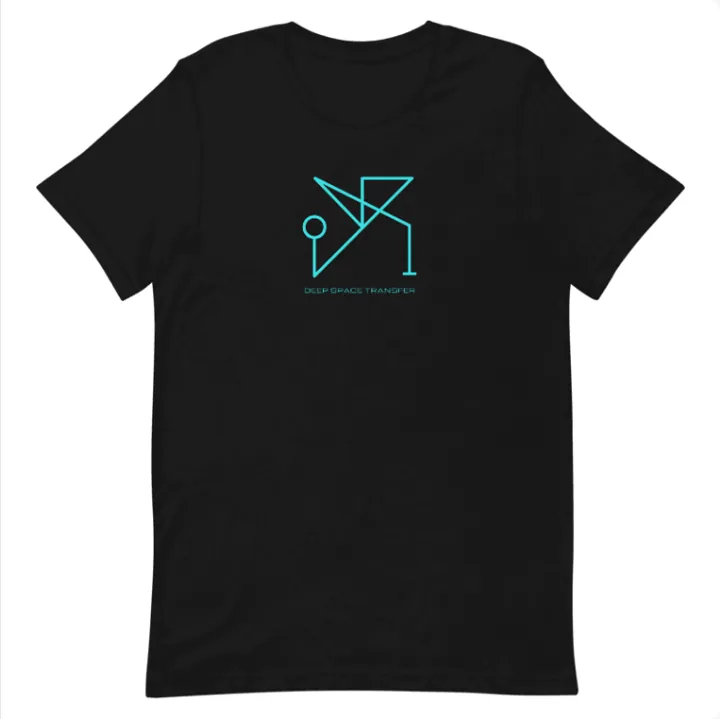 Black tee with cyan Deep Space Transfer sigil